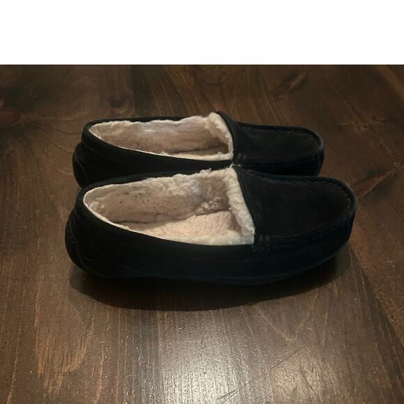 UGG Mens Ascot Black Suede Leather Sheepskin Lined Slip On Loafer‎ Slippers Sz 6 - Picture 3 of 10
